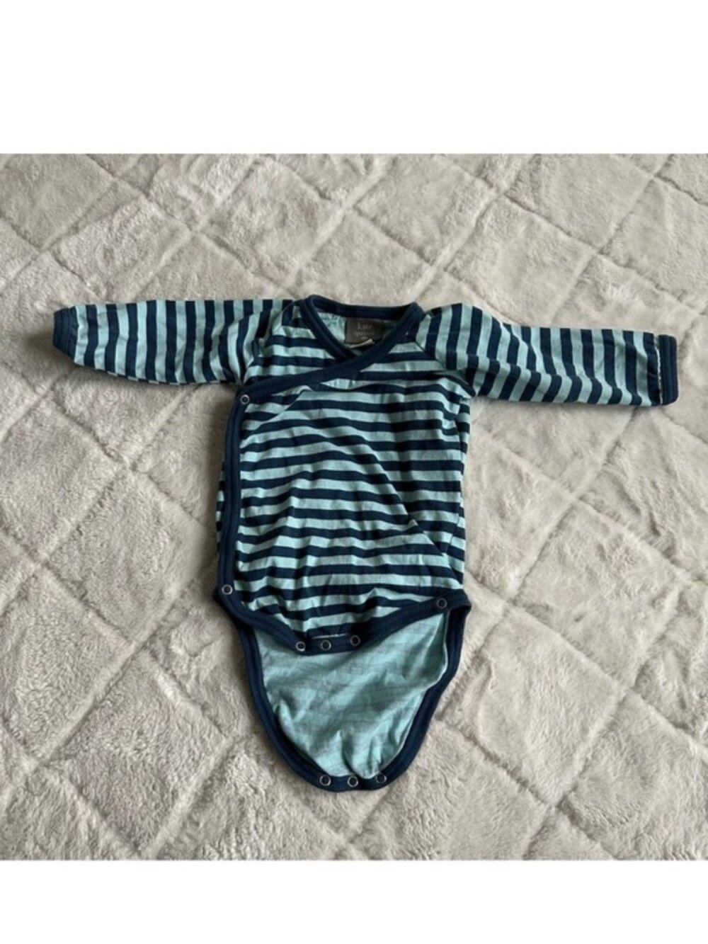 Kate Quinn | Blue Stripe Long Sleeve Kimono Onesie | Size 6-12 Months